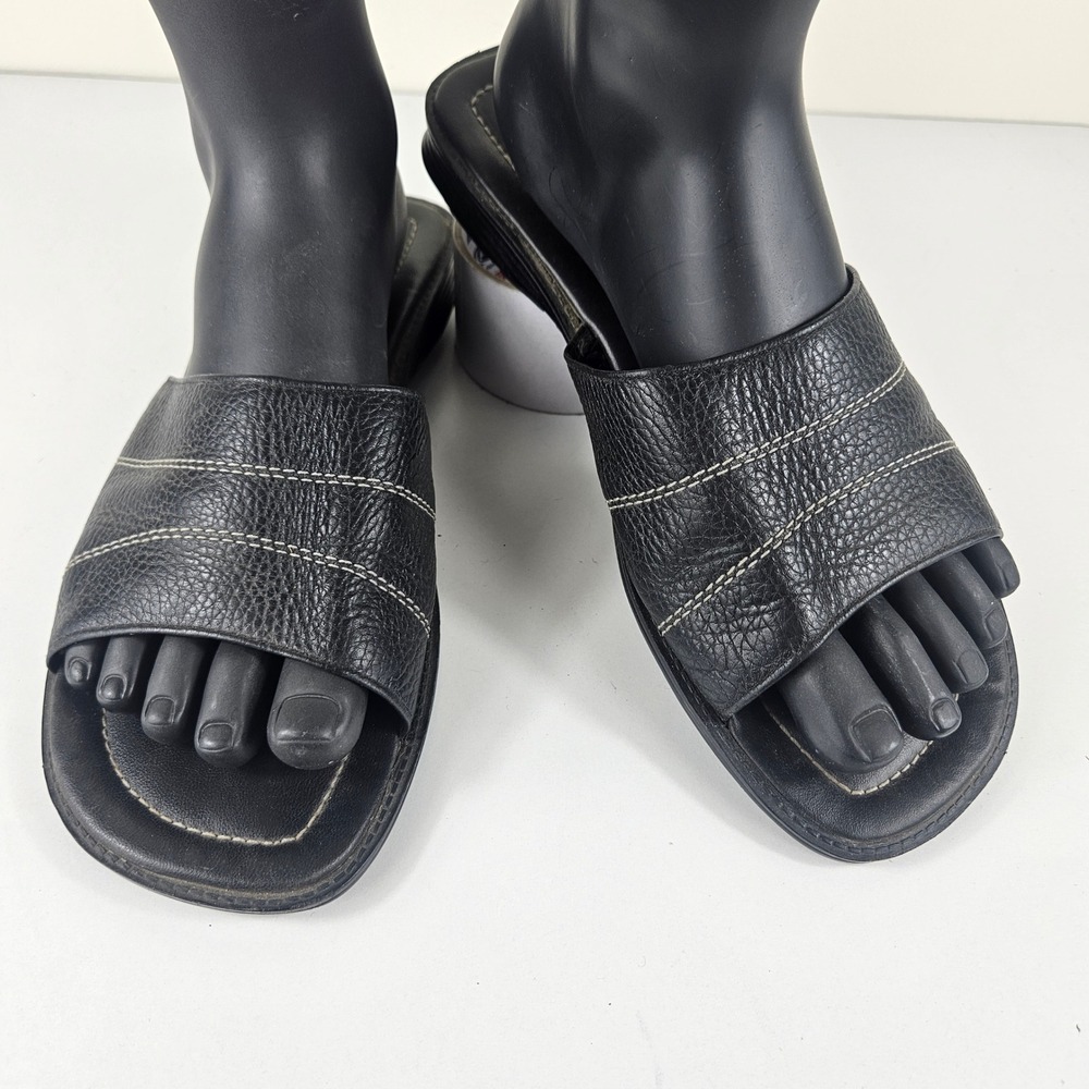 Montego Bay Club Mens 9.5 W Black Leather Slides Sandals